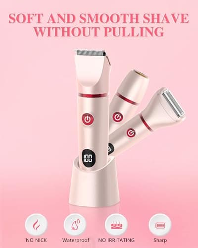 3-in-1 Bikini Trimmer for Women, Electric Razors Shaver for Public Hair - Rechargeable Body Hair Trimmer, Portable Detachable Removal Kit, lPX7 Waterproof Lightweight with LED Display, Gift for Women - Thumbnail 4