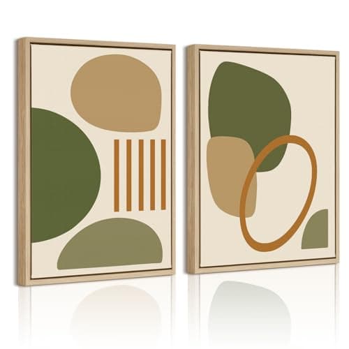 DAJONART Neutral Botanical Wall Art Set of 2,Terracotta & Sage Green Abstract Prints Duo Framed Canvas for Boho, Japandi, and Earth Tone Home Decor, Abstract Earth-Tone Geometric Canvas Art,12x16 in