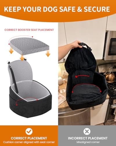 NUPIDA Dog Car Seat for Small Dogs, Dog Booster Seat with Extendable Backrest, Pet Car Seats up to 30 lbs, Washable Removable Cover Travel Bed with Storage Pockets and 2 Safety Leashes, Black&Grey - Thumbnail 3