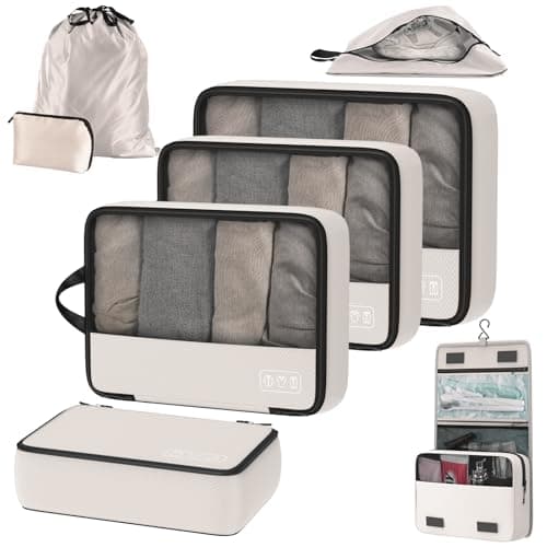 8-Piece Compression Packing Cubes for Travel, Ultralight Aesthetic Luggage Organizer Set, Space Saving Double Zipper Design for Carry-On & Suitcase Organizer, Travel Essentials- Beige - Image 1