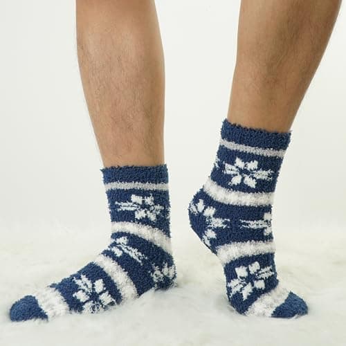 BenSorts Gripper Slipper Socks for Men Stocking Stuffers Warm House Grip Socks for Father Husband 5 Pairs Gifts Snowflake Christmas - Thumbnail 2