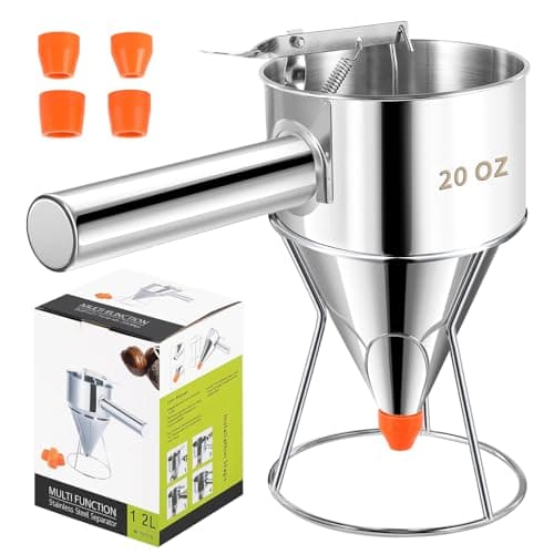 Babcarriery Pancake Batter Dispenser 20 OZ - Funnel Cake Dispenser with Stand, Stainless Steel, Leak-Proof Nozzle & Squeeze Handle, Precise Control, for Pancakes, Waffles, Cupcakes & Baked Goods