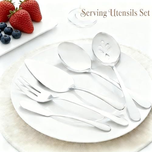 Pleafind Stainless Steel Silverware Set - 45 Piece Flatware Set for 8 People, Including 5 Serving Utensils, Forks, Spoons, Knives, Mirror Polished Flatware for Home, Restaurant, Dishwasher Safe - Thumbnail 5