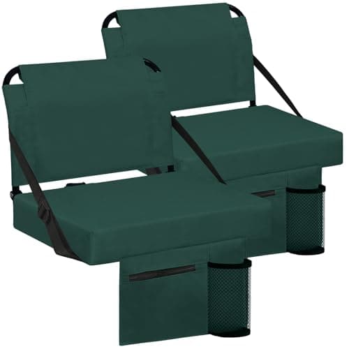 Besunbar Stadium Seats for Bleachers 2 Pack w/Back Support Bleacher Seat Soft Cushion Light Weight Includes Shoulder Strap & Cup Holder, Front & Back Zipper Pocket, Suitable for Sports Events,Green - Image 1