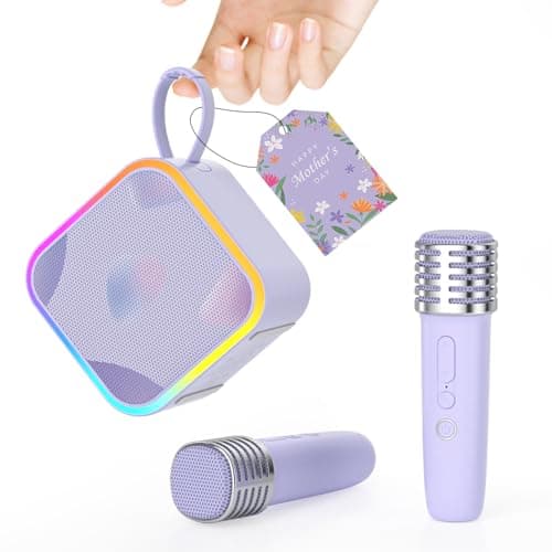Mini Portable Karaoke Machine with 2 Wireless Mic,Home Karaoke System for Kids,Travel/Birthday Parties/Holidays,Bluetooth Speaker with Carry Handle,Ideal for Ages 3-12 - Image 1
