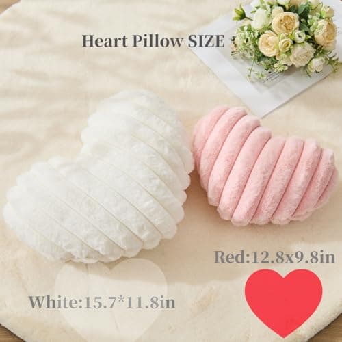Vdoioe 2Pcs Heart Pillow Red White Throw Pillows Decorative Pillows.Heart Shaped Throw Pillows for Bed Couch Chair Bedroom Room.Cute Small Pillow for Valentines Day Women Valentine Wedding Home Decor - Thumbnail 5