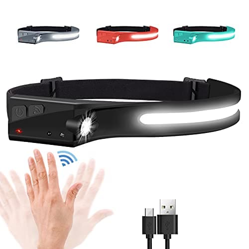 EGUKU Rechargeable Headlamp, 1200 Lumens LED Headlamp Flashlight with 230° Wide Beam, COB Head Lamp with Spot Light, 5 Modes Hard Hat Light for Garage, Car Repair, Camping, Emergency, Running