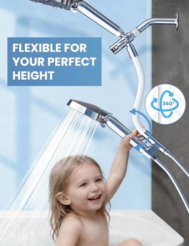Magichome Filtered Shower Head Handheld Mother-Child Large Arm Combo, High Pressure 10-Spd Detachable Chrome Showerhead w/Stainless Hose, Water Softener Beads Hard Water - Remove Chlorine, Sliver - Thumbnail 3