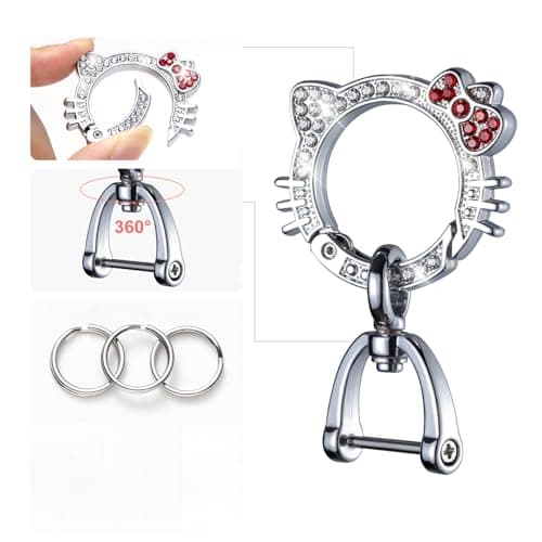 Pangpai 2 Pcs Bling Car Interior Accessories, Rhinestone Push to Start Button Cover with Keychain, Car Engine Start Stop Button Cover, Cute Car Decoration Sticker Decal for Women Girl - Thumbnail 6