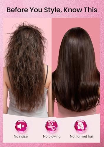 Infrared Thermal Brush 1.65”, 100M Negative Ions 2-in-1 Curling, Straightening & Smoothing Round Brush, 6 Heat Settings with LED Display, Lightweight Quiet, Dual Voltage, Auto Shut-Off, Pink Gift Box - Thumbnail 6