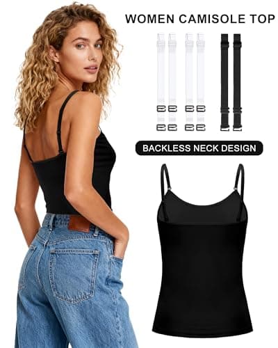 HotGains Women Camisole (US, Alpha, Medium, Regular, Regular, Black) - Thumbnail 2