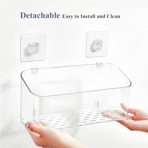 Eunion Bath Toy Storage Organizer, Bathtub Toy Storage Holder, Large Capacity Wall Mounted Shower Caddy Shower Organizer, No Drill Shelves Basket, Clear White, 2 Pack - Thumbnail 5