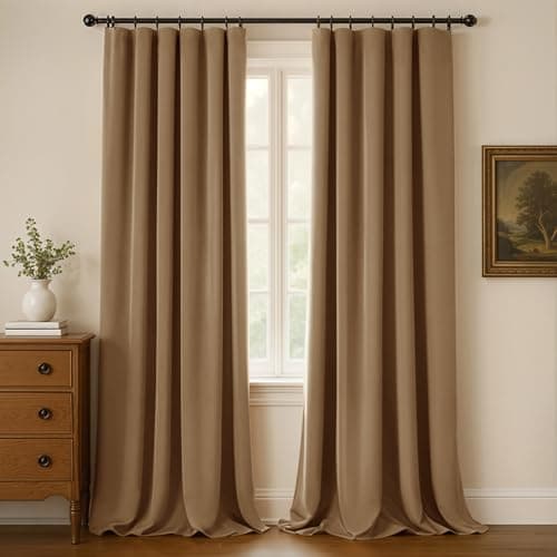 Uqocnh Velvet Curtains 96 Inches Long, Thermal Insulated Gold Brown Blackout Curtains for Living Room Bedroom Curtain Set Rod Pocket Back Tab Room Darkening Drapes, 2 Panel Gold - Image 1