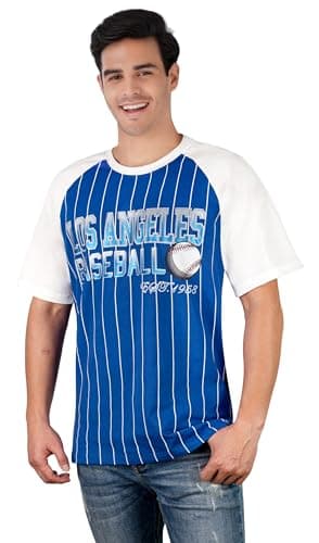 Simapak Mens Baseball Pinstripe Fans Athletic City Raglan T-Shirts - Royal Blue & White (Size:XL) - Thumbnail 4