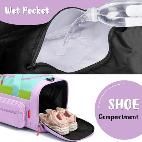 WOOMADA Kids Travel Bag with Shoe & Wet Pockets, Carry On Duffle Bag for Overnight Trips, Sports, School(purple) - Thumbnail 3