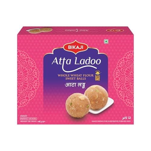 Bikaji Atta Ladoo 14.11 oz (400g), Premium Whole Wheat Snacks, Traditional Indian Sweets, Authentic Homemade Style Mithai, Ready to Eat Festive Dessert, Gifting Sweet, Premium Sweet Box