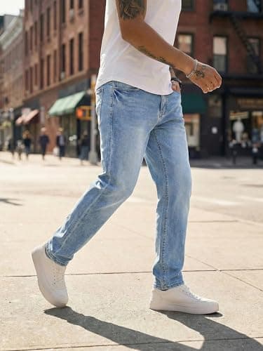 JMIERR Men's Regular Fit Stretch Tapered Leg Cut Skinny Jeans, Fashion Comfort Flex Denim Pants for Men with 5 Pockets, 32W*30L, Beau Blue - Thumbnail 2