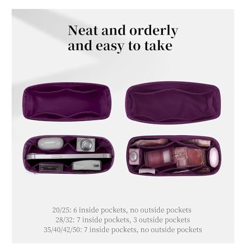 KINGS IN BAG Women's Purse Organizer Insert - Satin & Lightweight Fabric with Inside Pockets, Portable for Commute, Travel, Shopping, and Evening, Multicolor Options, Fits for Kelly 35(Anemone, KL35) - Thumbnail 3