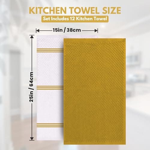 Infinitee Xclusives Premium Kitchen Towels - [Pack of 12] 100% Cotton Kitchen Hand Towels (15 x 25 Inches) - Dish Towels for Kitchen |Radiant Yellow| - Thumbnail 4