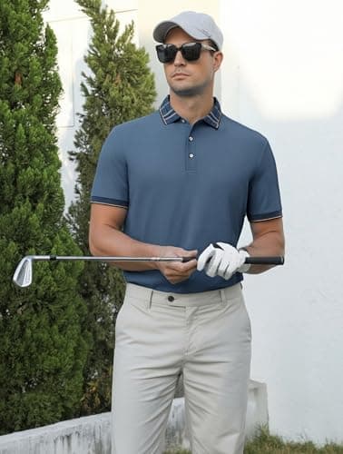 Esabel.C Men's Golf Shirts Pique Short Sleeve Stretch Moisture Wicking Performance Dry Fit Polo Shirts for Men, Navy, XL - Thumbnail 2