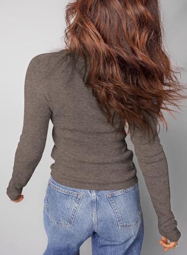 Dokotoo Fall Sweaters for Women 2025 Basic Tops Fahion Chocolate Brown Fall Clothes Trendy Pullover Sweater Solid Long Sleeve Crewneck Slim Fit Casual Outfits Ladies Winter Clothing X-Large - Thumbnail 2