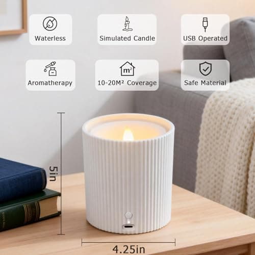 2 in 1 Waterless Essential Oil Diffuser and 3D Wick and Realistic Flame Candle,Flameless Candle Diffuser,USB Power Supply LED Candle Waterless Diffuser 12PCS Cotton Pads(No Rechargeable Battery) - Thumbnail 6