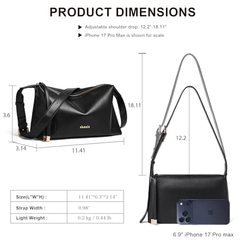 Shrrie Lightweight Shoulder Bag Purses for Women Vegan Leather Shoulder Handbags Square with Adjustable Strap, Black - Thumbnail 4