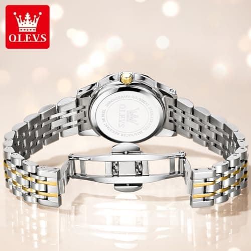 OLEVS Luxury Watch for Men - Black Arabic Numeral Dial with Gold and Silver Stainless Steel Band - Date and Day Function - Reloj para Hombre - Thumbnail 4