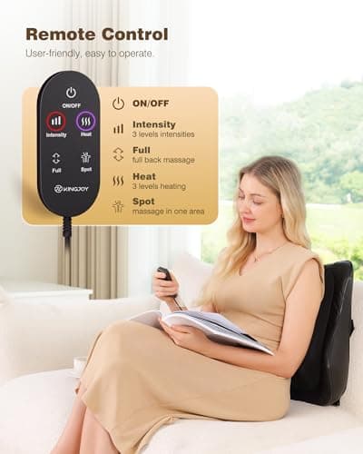 KINGJOY Back Massager for Pain Relief Deep Tissue, Full Back Massager with Heat, 3D Kneading Massage Pillow with 3 Intensities for Back, Neck, Shoulder, Spot Massage, Gifts for Women Man - Thumbnail 5