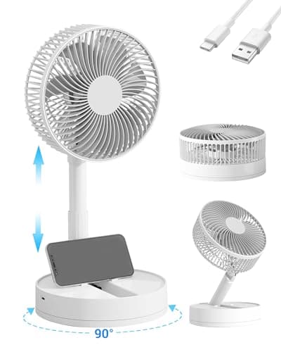 KASYDoFF Desk Fan, 8-Inch Oscillating Portable Fan Rechargeable, 24H Run, 90° Rotate Small Fan for Bedroom, 4 Speeds＆8H Timer Quiet Mini Travel Fan, Battery Powered USB Fans for Office＆Home, White - Image 1