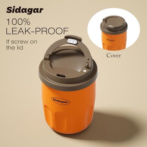 Sidagar Travel Coffee Mug 10 oz Ceramic Lined Tumbler, Double Wall Stainless Steel Coffee Cup with Lid, Vacuum Spill Proof Mini Water Bottle, Insulated Thermal Mug for Home Office, Orange - Thumbnail 3