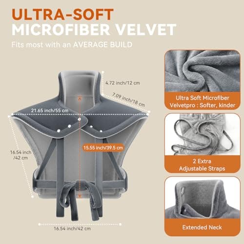 reliefRX Mothers Day Gifts Snug-Fit Heating Pad for Neck,Shoulders & Back - 4-Strap Ultra Secure Fit, CoreMatrix™ Rapid Heating, Pain Relief, Soft Washable Fabric, 6 Heat, 4 Timers- Gray - Thumbnail 3