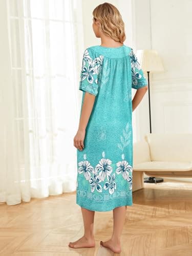 udforsk Muumuu Dresses for Women Moo moo Nightgowns with Pockets House Dresses for Elderly Soft Hawaiian Muumuu Women Lounge Dresses Mumu Momo Dress for Womens Green Flower L - Thumbnail 3