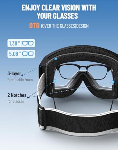 Innerking Ski Goggles Men Women- OTG Snow Snowboard Skiing Goggles HD28 Anti Fog Snow Sports Goggles- 100% UV400 Protection Snowboarding Goggles - Thumbnail 6