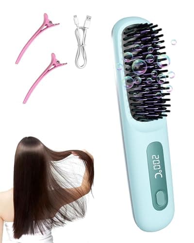 Go Brush Pro 2026 for Short Hair, Portable Straightener Brushs for Travel, with LCD Temperature Display, Fast Heating Cordless Mini Hair Brushs (Blue) - Image 1