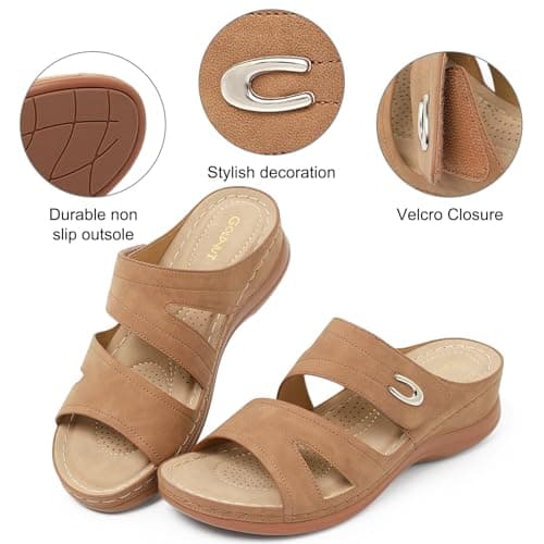 Goldnut Brown Wedge Sandals for Women Dressy, Slip On Womens Slide Comfortable Walking Platform Sandals Summer Size 7.5 - Thumbnail 4