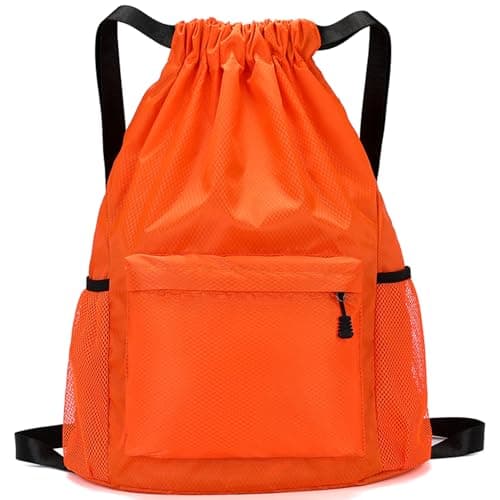 Dntorx Drawstring Backpack, Gym Bag with Water Bottle Pocket, Waterproof String Backpack for Soccer, Basketball, Swim for Women Men (Orange) - Image 1