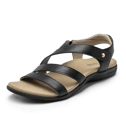 Rihero Black Orthopedic Sandals for Women Summer Arch Support Comfortable Casual Walking Orthotic Flat Sandals Black Size 9 - Image 1