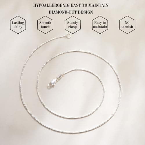 Goldegg Silver Chain for Women, 925 Sterling Silver Chain Dainty 1mm Silver Box Chain Necklace for Women(18 Inches) - Thumbnail 5
