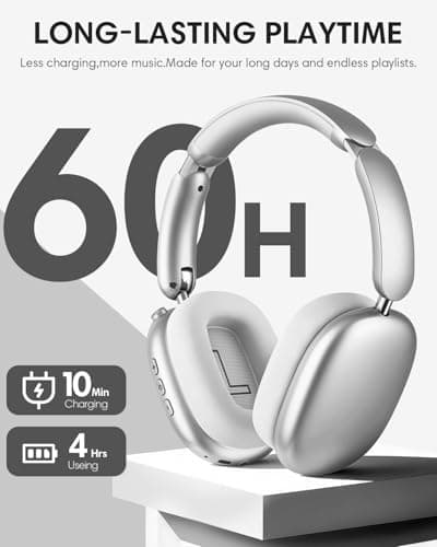 Wentronic Y02 Active Noise Cancelling Headphones, Wireless Over-Ear Bluetooth 5.4 Headphones with Microphone, 60H Playtime, Hi-Res Audio, Big Bass, Foldable Lightweight for Travel Home Office, Silver - Thumbnail 5