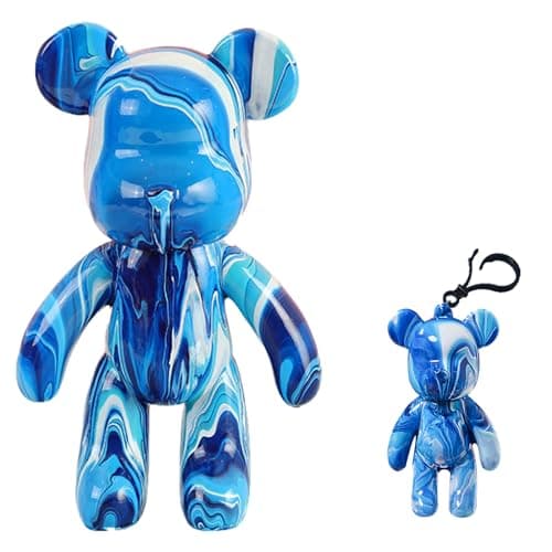 Coniuty DIY (Cyan+White+Blue, 9 Inch) Fluid Bear + Bear Keychain Figure Paint Set for Creative Graffiti Art Multicolor Painting