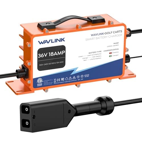 WAVLINK 36V 18 AMP Golf Cart Battery Charger, IP67 Waterproof, LiFePO4/NMC/Lead-Acid Compatible (D Plug for TXT/EZGO) - Image 1