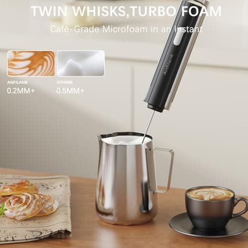Anfilank Handheld Milk Frother Wand with Folding Stand, Rechargeable Electric Whisk with 3 Speeds & 3 Stainless Heads, Milk Foam Maker with Stand for Latte, Cappuccino, Hot Chocolate, Egg - Thumbnail 6