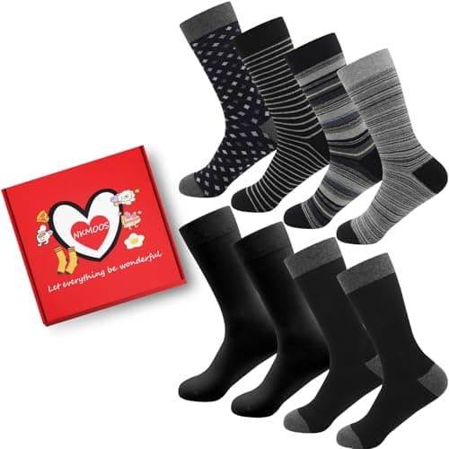 NKMOOS Thin Black Socks for Women Crew Cotton Blend,Vintage Grey Women's Crew Socks Size 7-9,Soft Fashion Funny Cozy Casual Breathable Lightweight Athletic Gifts for Women Sock for Trouser 8 Pairs - Image 1