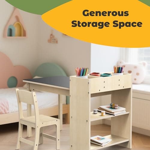 doowroodni Kids Art Table and Chair Set, Sturdy Beech Wood Study Desk for Children’s Drawing, Learning & Play - Multi-Functional Activity Table for Home,Toddler Desk with Storage and 1 Chair - Thumbnail 5