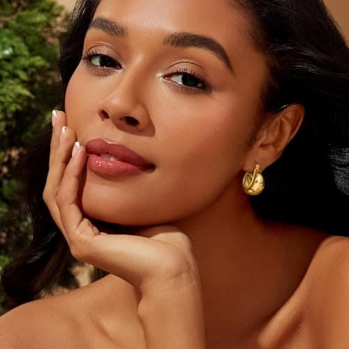 Cicy Bell Hoop Earrings for Women 18K Gold Plated Chunky Twisted Edge Drop Earrings Hypoallergenic Elegant Stylish Hanging Jewelry Gifts - Thumbnail 3