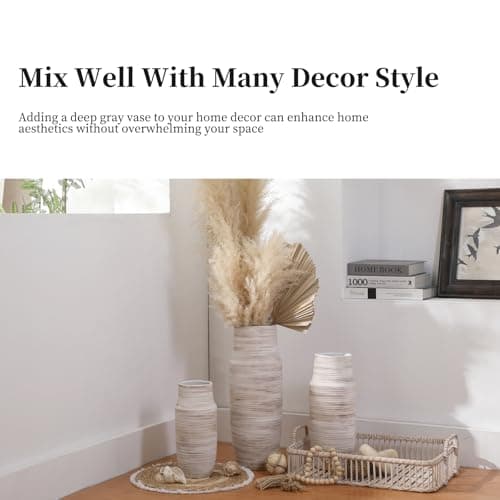 ALMA 17 inch Extra Tall White Ceramic Vases for Centerpieces Farmhouse Living Room Floor, Boho Pampas Grass Vase for Fireplace Mantel Decor, Modern Minimalist Rusic Floor Vase for Organic Home Decor - Thumbnail 6