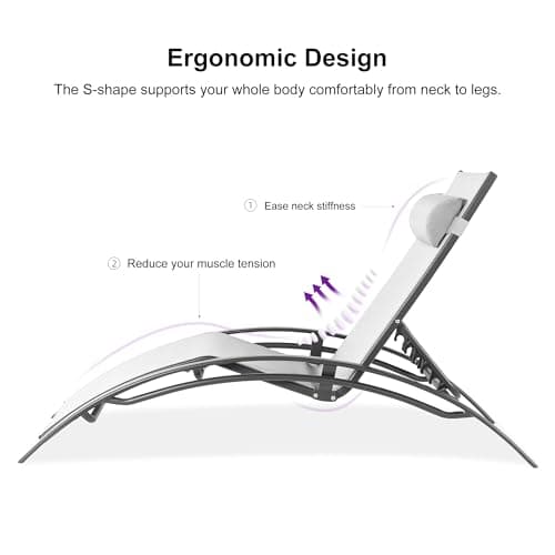 PURPLE LEAF Patio Chaise Lounge Chair Set with 2 Side Table Outdoor Pool Adjustable Recliner Chairs for Outside Beach Poolside Sunbathing Tanning Lounger - Thumbnail 6