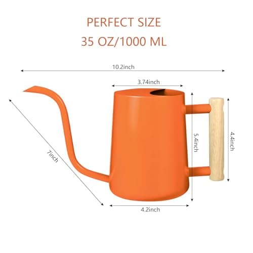 Watering Can Indoor Plants, 35oz Small Stainless Steel Metal Watering Can Modern Decorative Watering Pot with Long Spout for Indoor House Plant Bonsai Garden Flowers (Orange) - Thumbnail 4