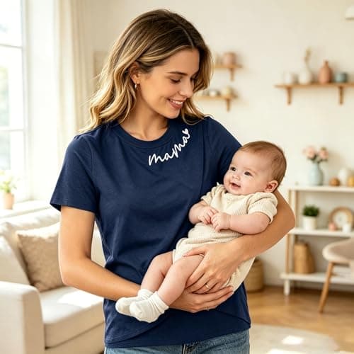 Nursing Shirts for Breastfeeding Double Layer Breast Feeding Tops Mama Postpartum Clothes Short Sleeve Maternity Tees Blue - Thumbnail 6